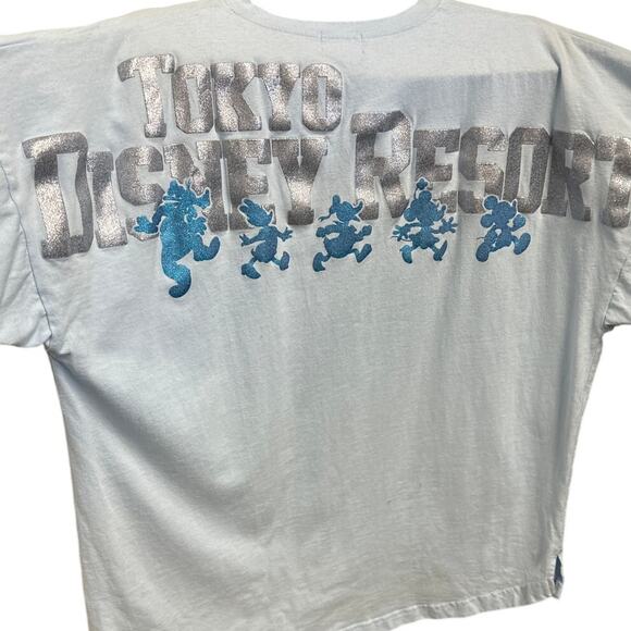 Tokyo Disney Resort Glitter Logo Shirt Light Blue Silver & Blue Mickey - Picture 1 of 7